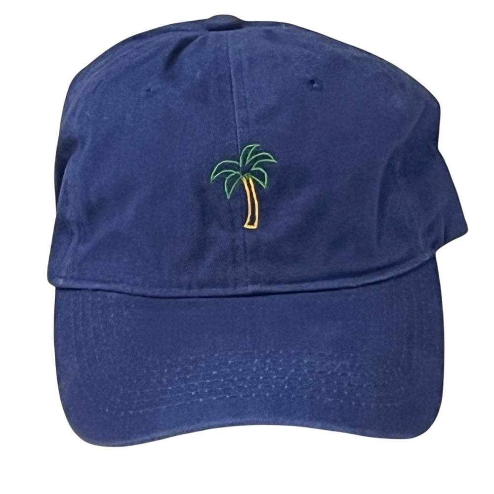 Blue Cotton Adjustable Cap with Palm Tree Embroidery